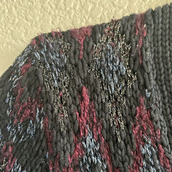 Lucky Brand  Cardigan Black Red Shine Fair Isle Button Up Grandpa chunky boho XS - Picture 6 of 14
